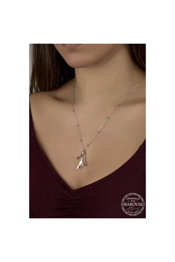 Luz&Pos Swarovski Crystal Taşlı Top Zincir Mercan Gümüş Kadın Kolye