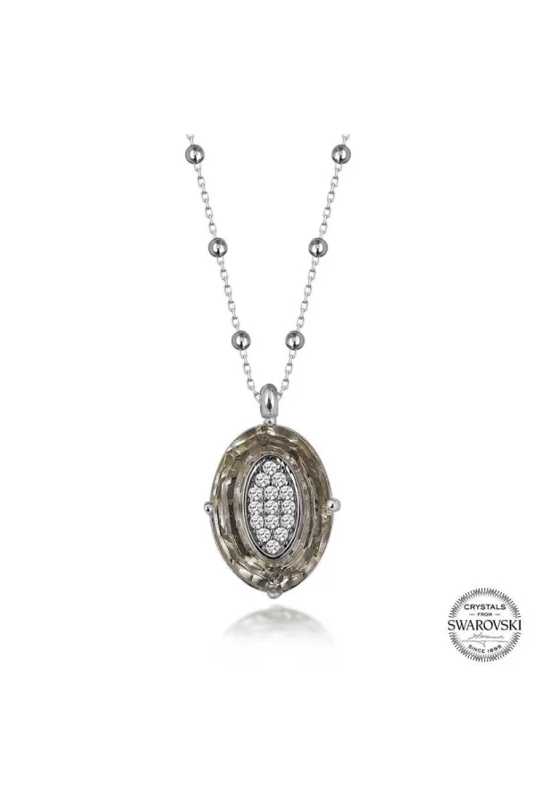 Luz&Pos Swarovski Crystal Taşlı Top Zincir Oval Gümüş Kadın Kolye