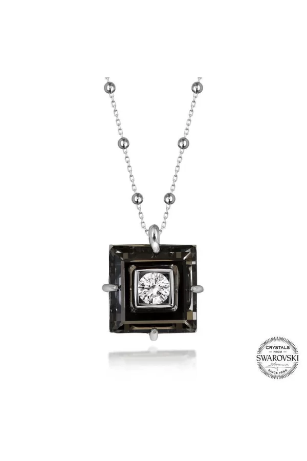 Luz&Pos Swarovski Crystal Taşlı Top Zincir Siyah Elmas Gümüş Kadın Kolye