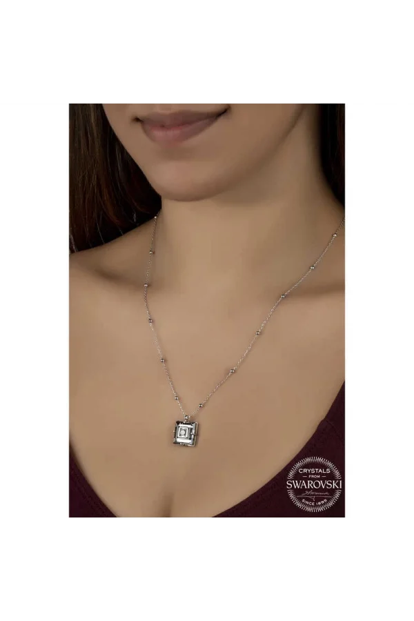 Luz&Pos Swarovski Crystal Taşlı Top Zincir Siyah Elmas Gümüş Kadın Kolye
