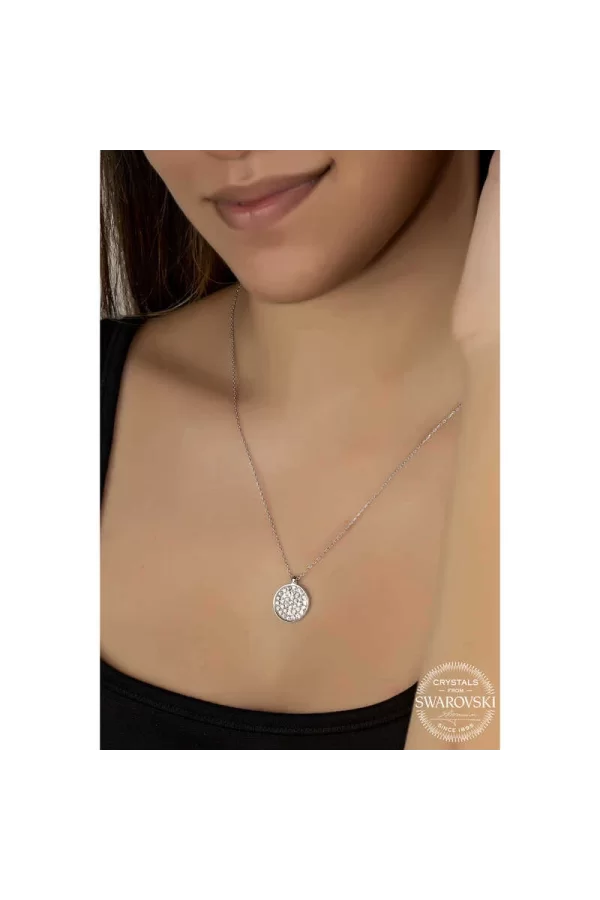 Luz&Pos Swarovski Crystal Taşlı Yuvarlak Gümüş Kadın Kolye