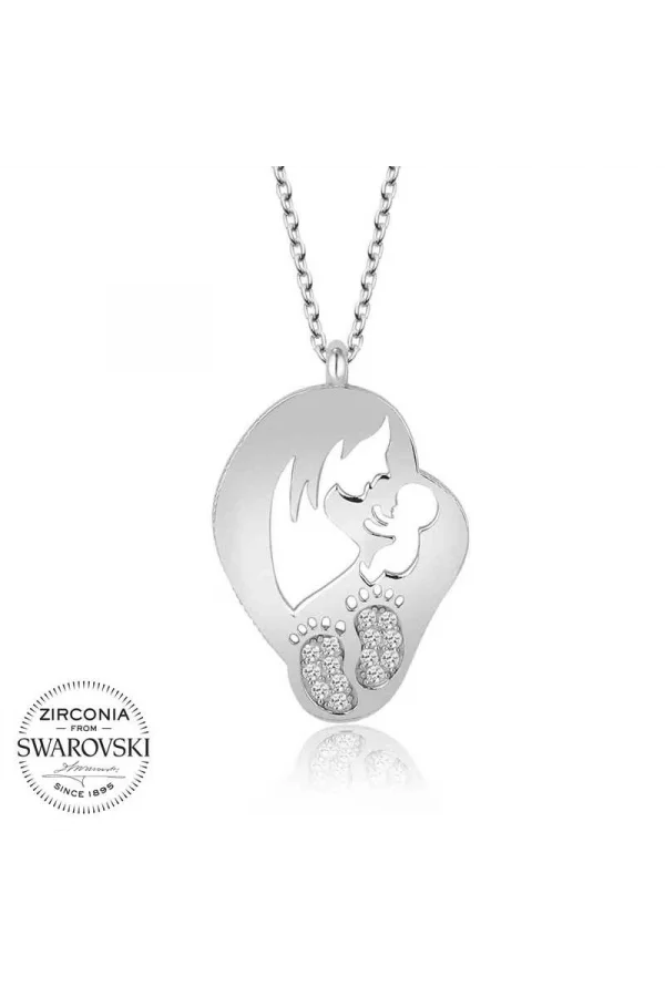 Luz&Pos Swarovski Taşlı Gümüş Anne Bebek Bayan Kolye
