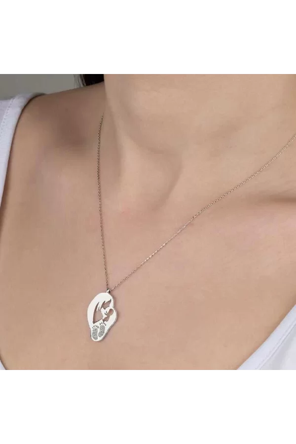 Luz&Pos Swarovski Taşlı Gümüş Anne Bebek Bayan Kolye