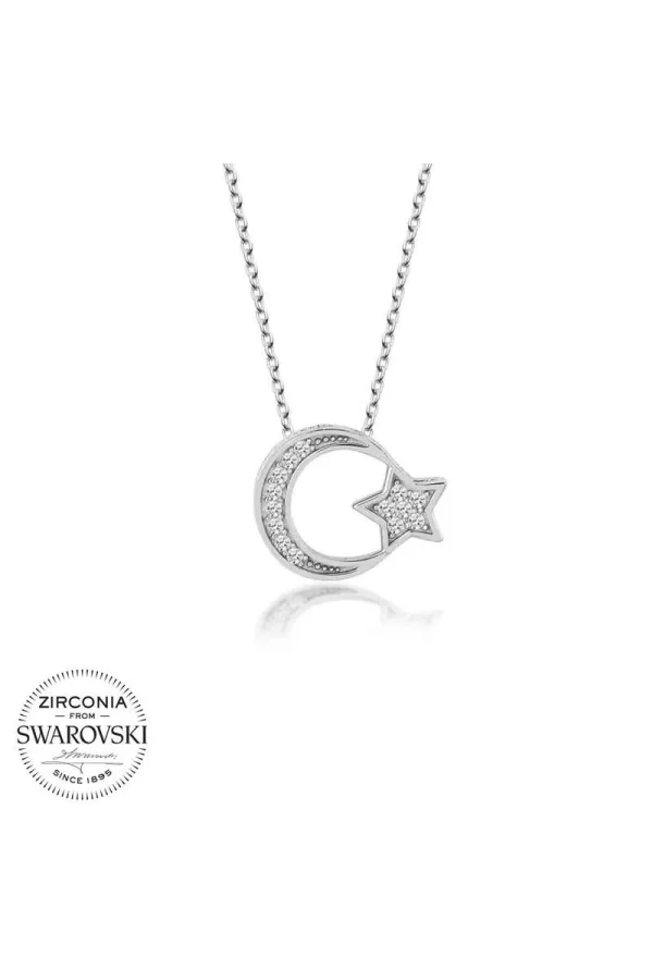 Luz&Pos Swarovski Taşlı Gümüş Ayyıldız Bayan Kolye