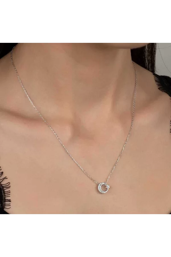 Luz&Pos Swarovski Taşlı Gümüş Ayyıldız Bayan Kolye