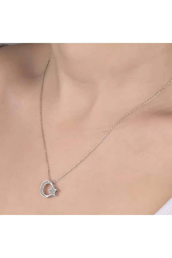 Luz&Pos Swarovski Taşlı Gümüş Ayyıldız Bayan Kolye