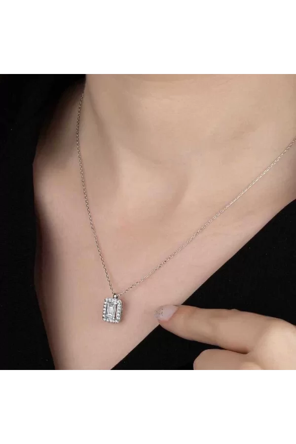 Luz&Pos Swarovski Taşlı Gümüş Baget Bayan Kolye
