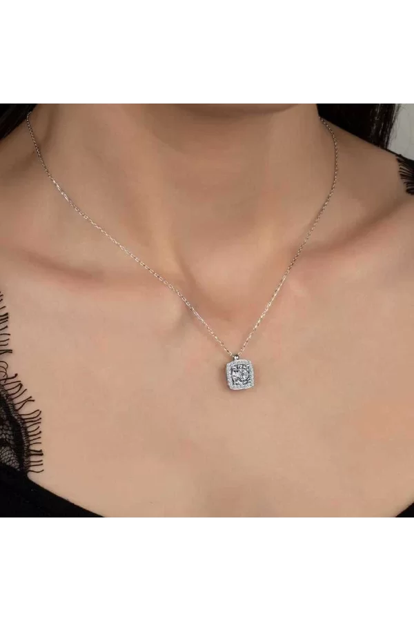 Luz&Pos Swarovski Taşlı Gümüş  Baget Tektaş Bayan Kolye
