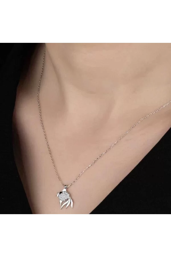 Luz&Pos Swarovski Taşlı Gümüş Balık Bayan Kolye