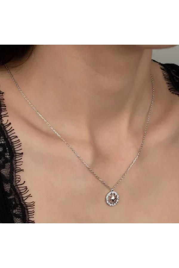 Luz&Pos Swarovski Taşlı Gümüş Çember Bayan Kolye