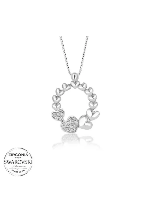 Luz&Pos Swarovski Taşlı Gümüş Çember Kalp Bayan Kolye