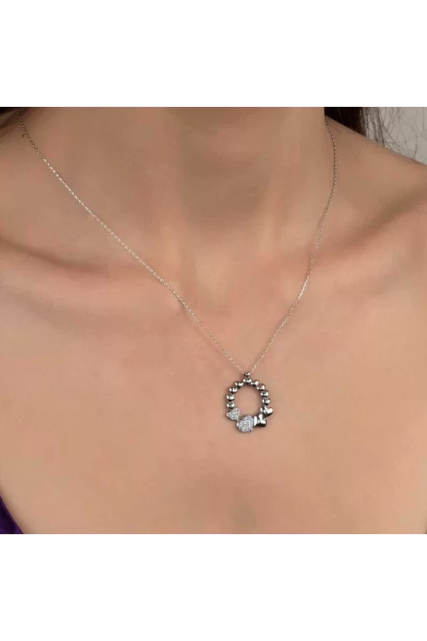 Luz&Pos Swarovski Taşlı Gümüş Çember Kalp Bayan Kolye