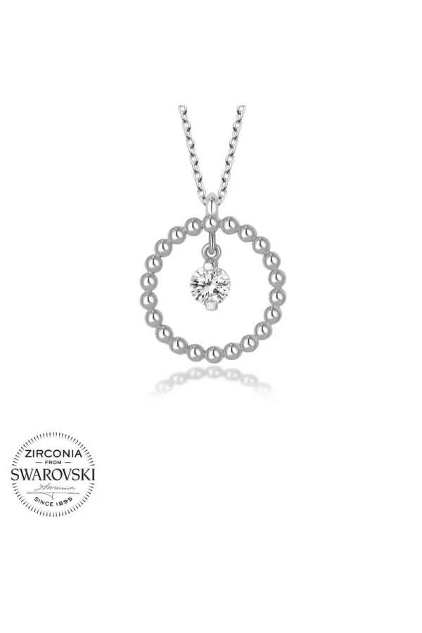 Luz&Pos Swarovski Taşlı Gümüş Çember Tektaş Bayan Kolye