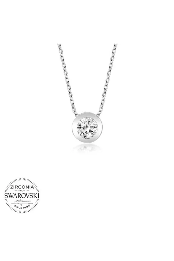 Luz&Pos Swarovski Taşlı Gümüş Çember Tektaş Bayan Kolye