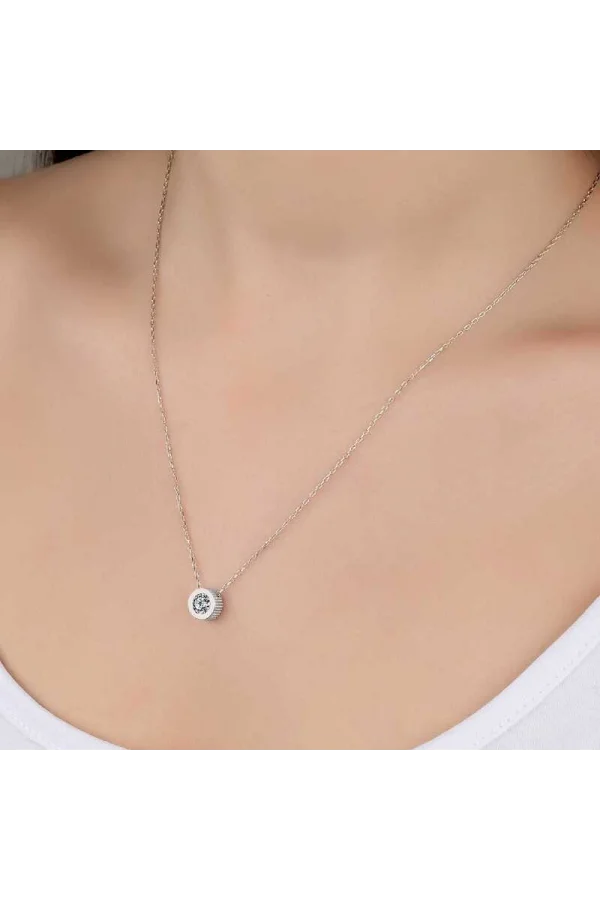 Luz&Pos Swarovski Taşlı Gümüş Çember Tektaş Bayan Kolye