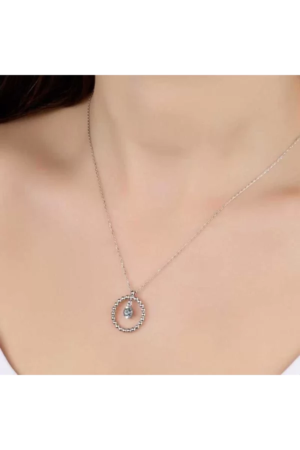 Luz&Pos Swarovski Taşlı Gümüş Çember Tektaş Bayan Kolye