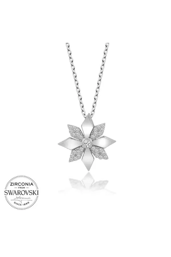 Luz&Pos Swarovski Taşlı Gümüş Çiçek Bayan Kolye
