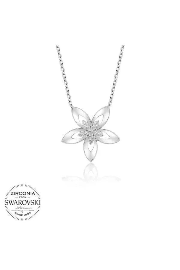 Luz&Pos Swarovski Taşlı Gümüş Çiçek Bayan Kolye