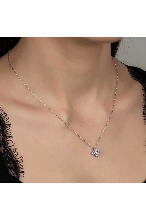 Luz&Pos Swarovski Taşlı Gümüş Çiçek Bayan  Kolye