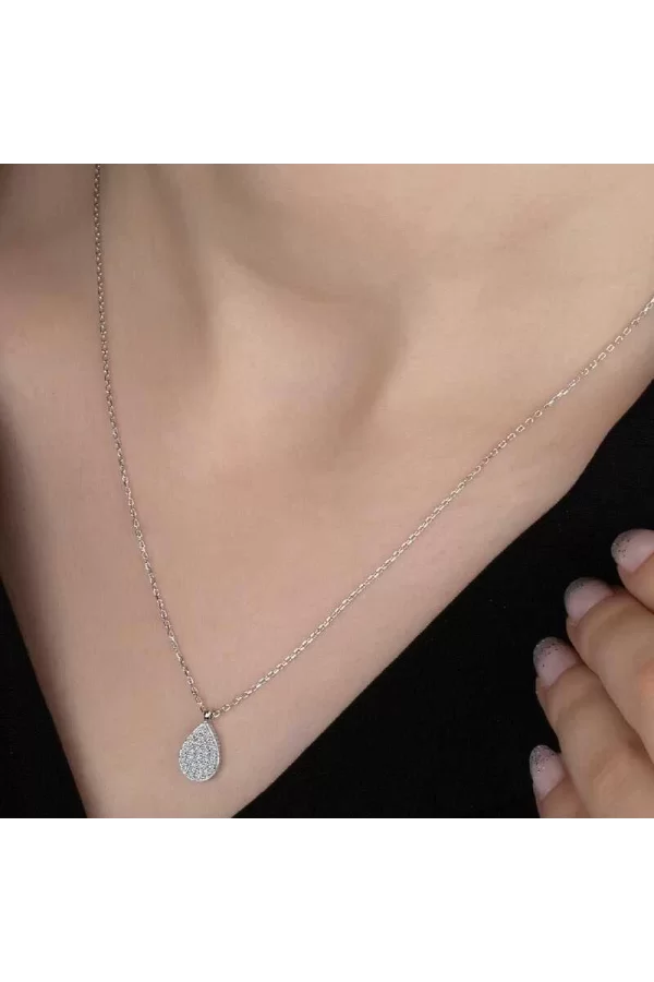 Luz&Pos Swarovski Taşlı Gümüş Damla Bayan Kolye
