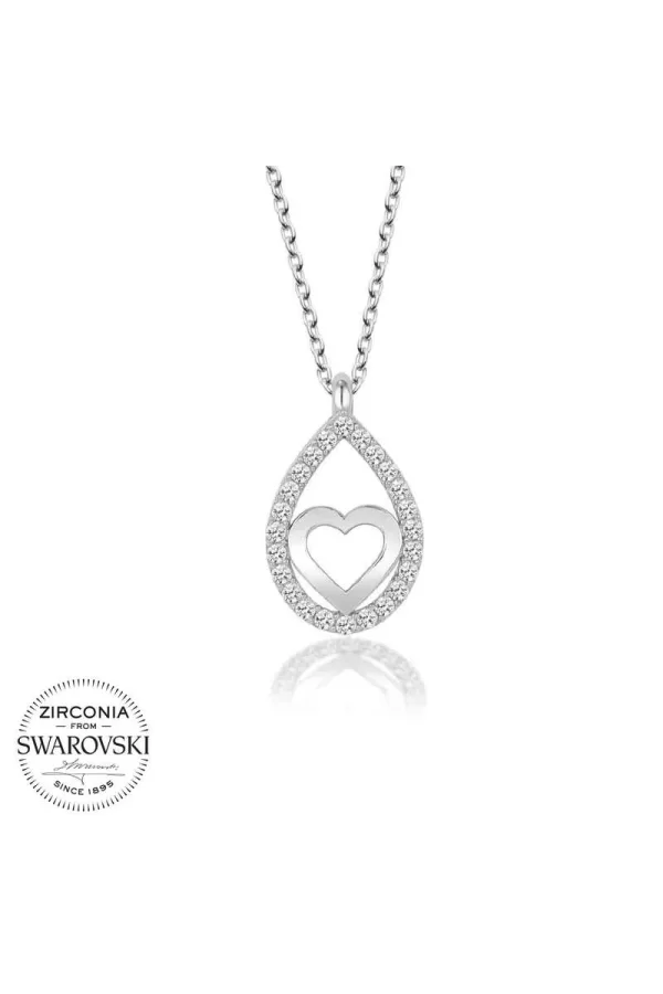 Luz&Pos Swarovski Taşlı Gümüş Damla Kalp Bayan Kolye