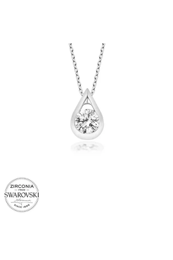 Luz&Pos Swarovski Taşlı Gümüş Damla Tektaş Bayan Kolye
