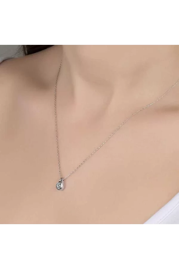 Luz&Pos Swarovski Taşlı Gümüş Damla Tektaş Bayan Kolye