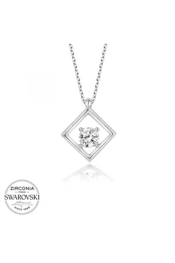 Luz&Pos Swarovski Taşlı Gümüş Dörtgen Bayan Kolye