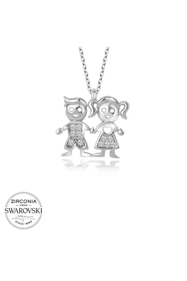 Luz&Pos Swarovski Taşlı Gümüş Erkek Kız Çocuk Bayan Kolye
