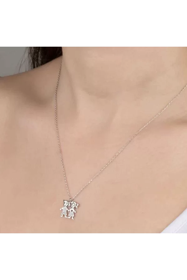 Luz&Pos Swarovski Taşlı Gümüş Erkek Kız Çocuk Bayan Kolye