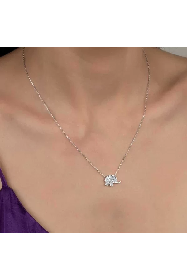 Luz&Pos Swarovski Taşlı Gümüş Fil Bayan Kolye