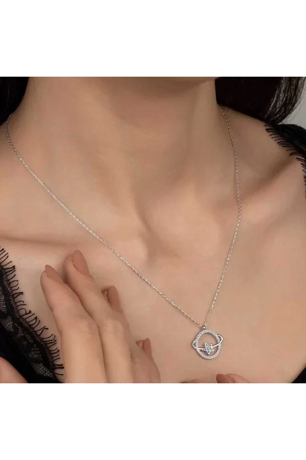 Luz&Pos Swarovski Taşlı Gümüş Gezegen Bayan Kolye