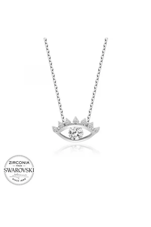 Luz&Pos Swarovski Taşlı Gümüş Göz Tektaş Bayan Kolye