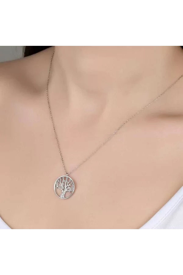 Luz&Pos Swarovski Taşlı Gümüş Hayat Ağacı Bayan Kolye