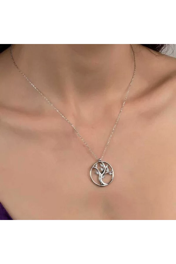 Luz&Pos Swarovski Taşlı Gümüş Hayat Ağacı Bayan Kolye