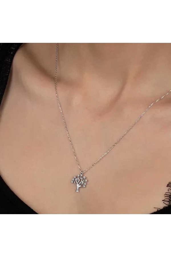 Luz&Pos Swarovski Taşlı Gümüş Hayat Ağacı Bayan Kolye