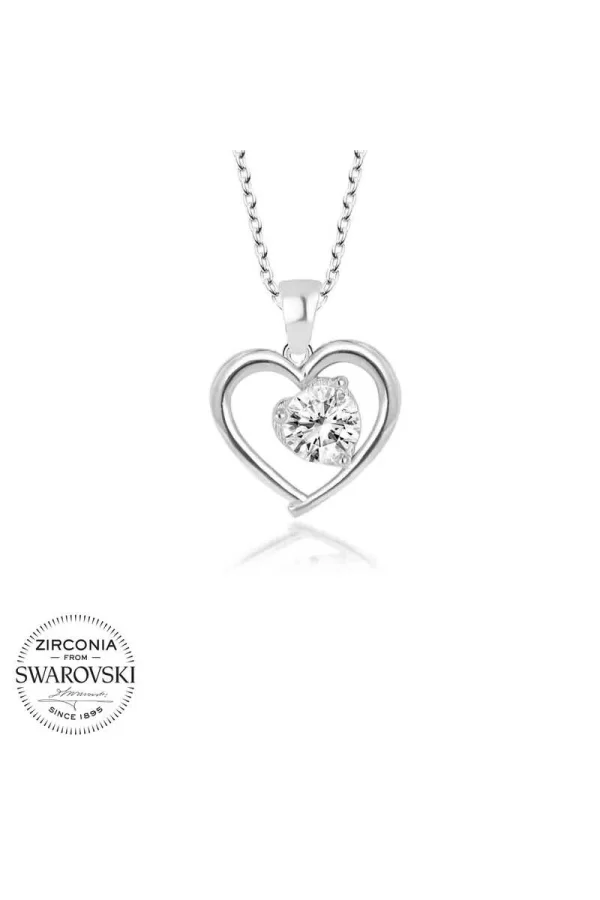 Luz&Pos Swarovski Taşlı Gümüş Kalp Bayan Kolye