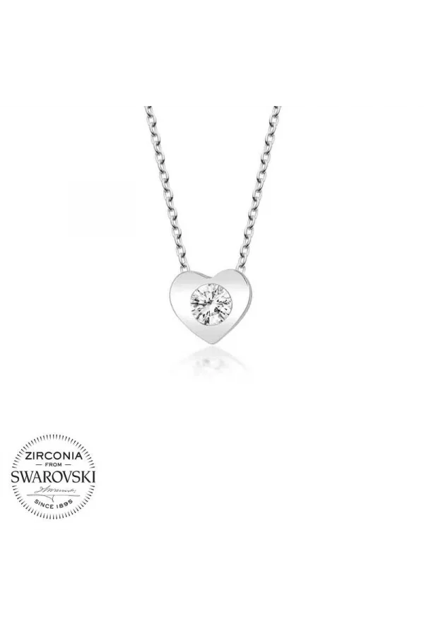 Luz&Pos Swarovski Taşlı Gümüş Kalp Bayan Kolye