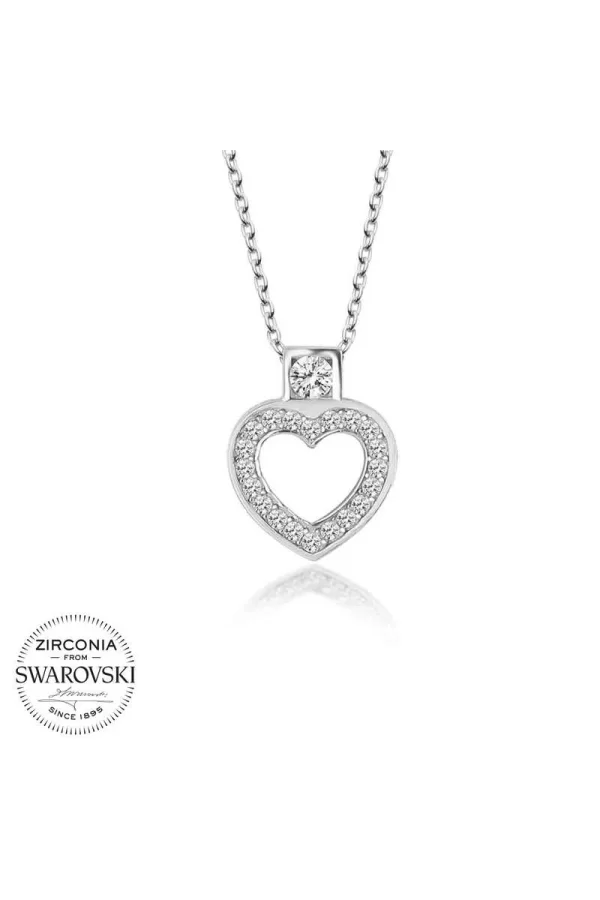 Luz&Pos Swarovski Taşlı Gümüş Kalp Bayan Kolye