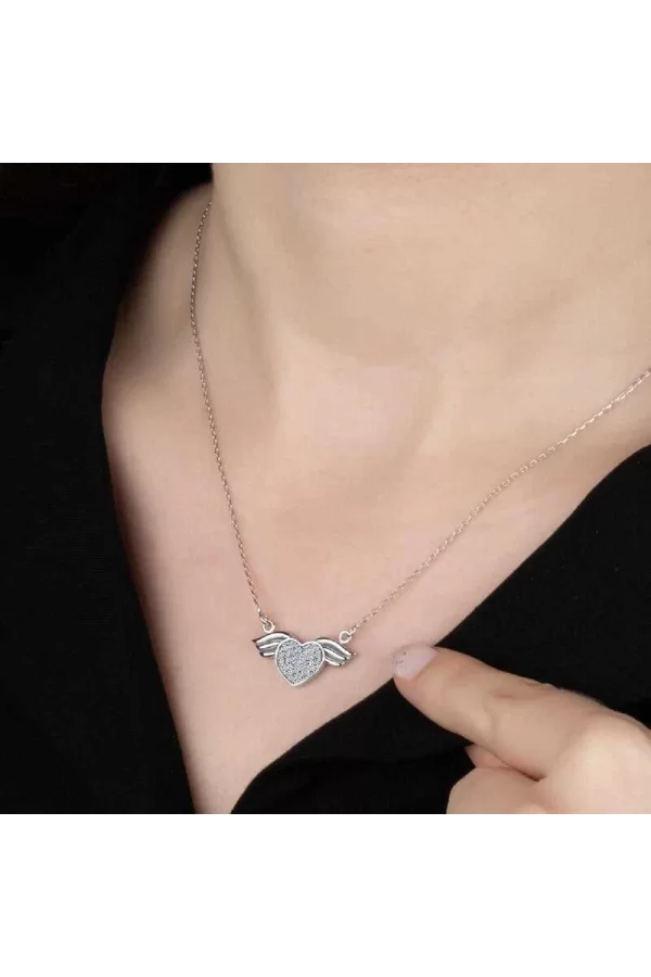 Luz&Pos Swarovski Taşlı Gümüş Kalp Bayan Kolye