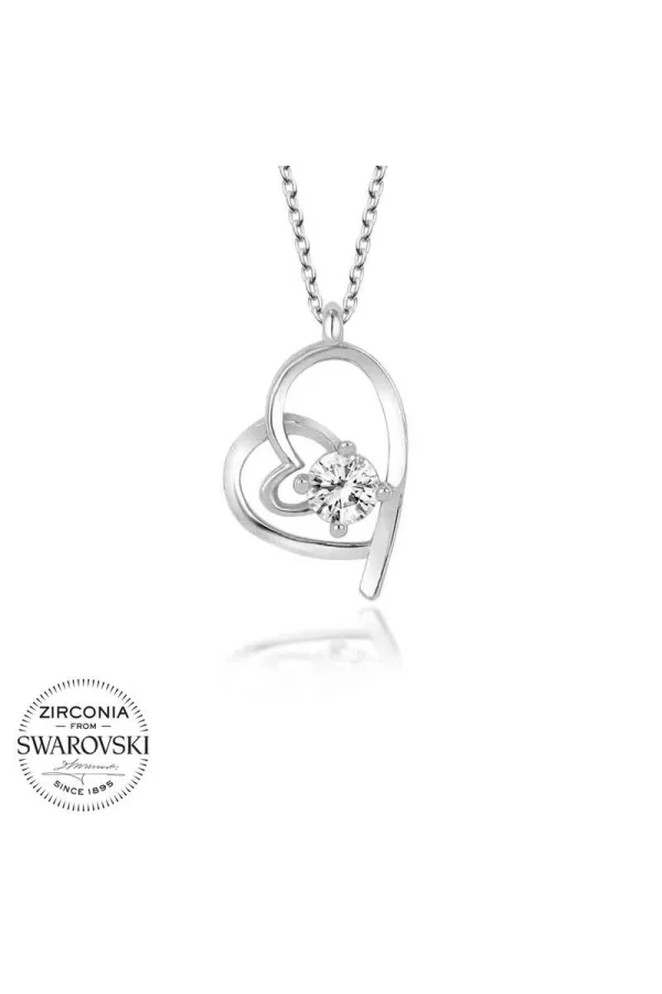 Luz&Pos Swarovski Taşlı Gümüş Kalp Bayan Kolye