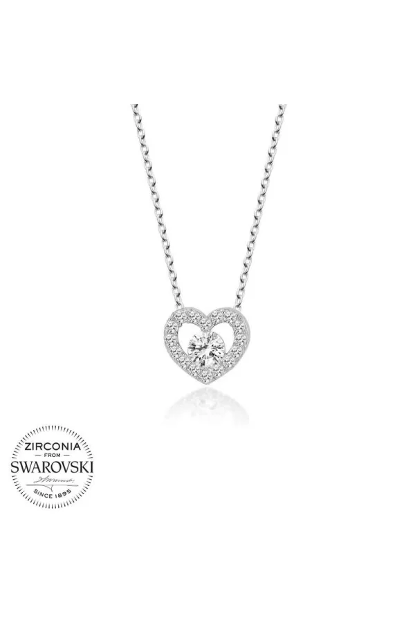 Luz&Pos Swarovski Taşlı Gümüş Kalp Bayan Kolye