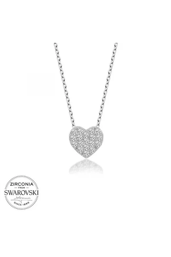 Luz&Pos Swarovski Taşlı Gümüş Kalp Bayan Kolye