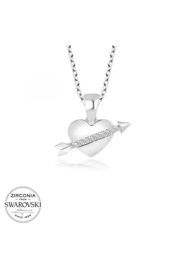 Luz&Pos Swarovski Taşlı Gümüş Kalp Bayan Kolye
