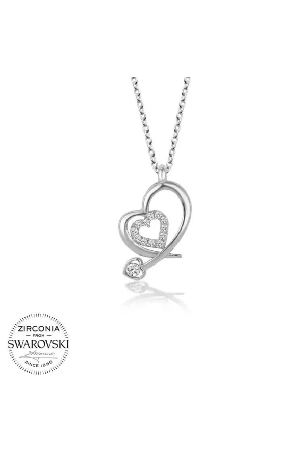 Luz&Pos Swarovski Taşlı Gümüş Kalp Bayan Kolye