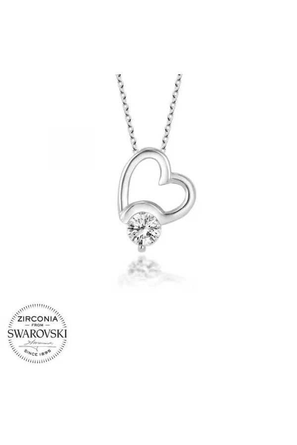 Luz&Pos Swarovski Taşlı Gümüş Kalp Bayan Kolye