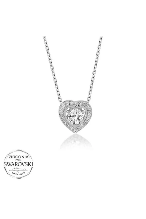 Luz&Pos Swarovski Taşlı Gümüş Kalp Bayan Kolye