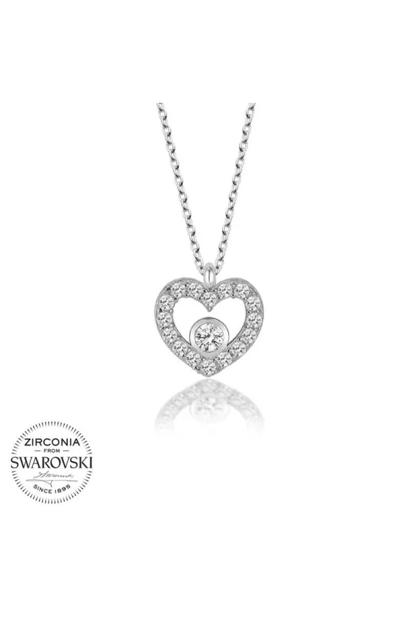 Luz&Pos Swarovski Taşlı Gümüş Kalp Bayan Kolye