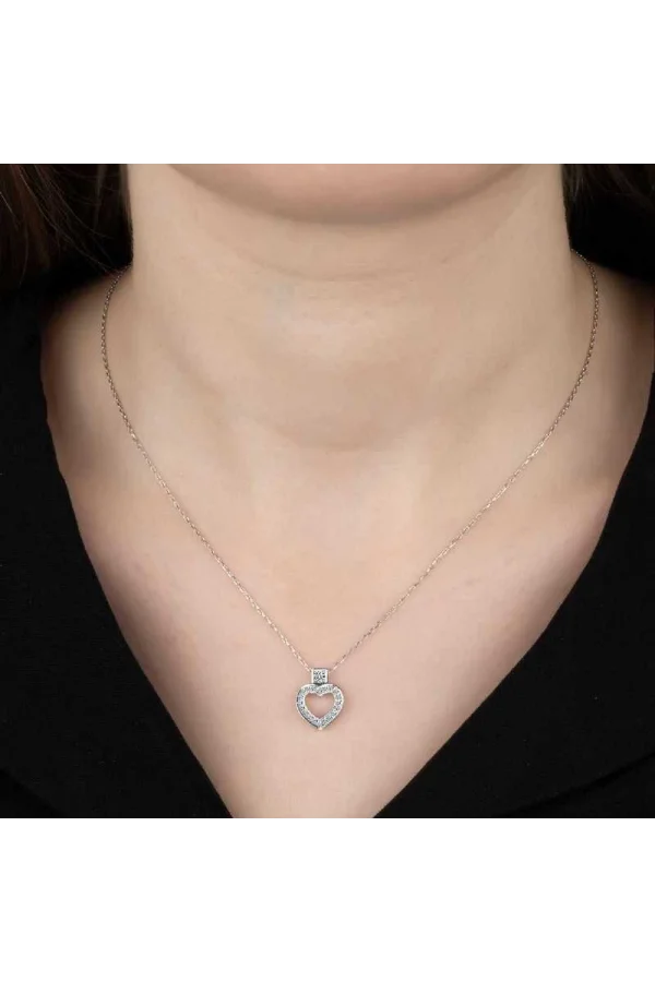 Luz&Pos Swarovski Taşlı Gümüş Kalp Bayan Kolye