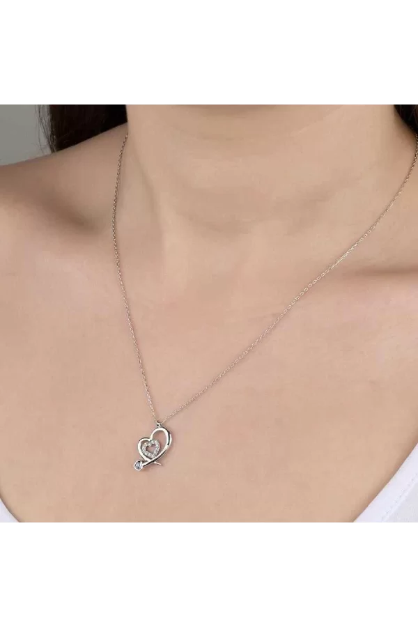 Luz&Pos Swarovski Taşlı Gümüş Kalp Bayan Kolye